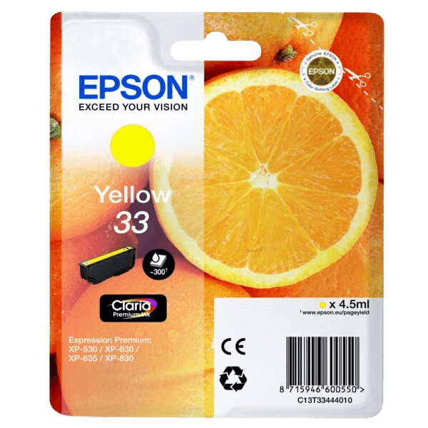 Epson Original 33 C13T33444012 gul bläckpatron | Innehåll: 4,5 ml.