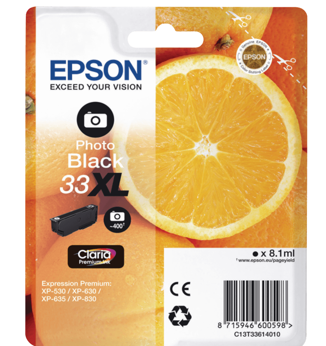 Epson Original 33 C13T33614012 XL foto svart bläckpatron | Innehåll: 8,1 ml.