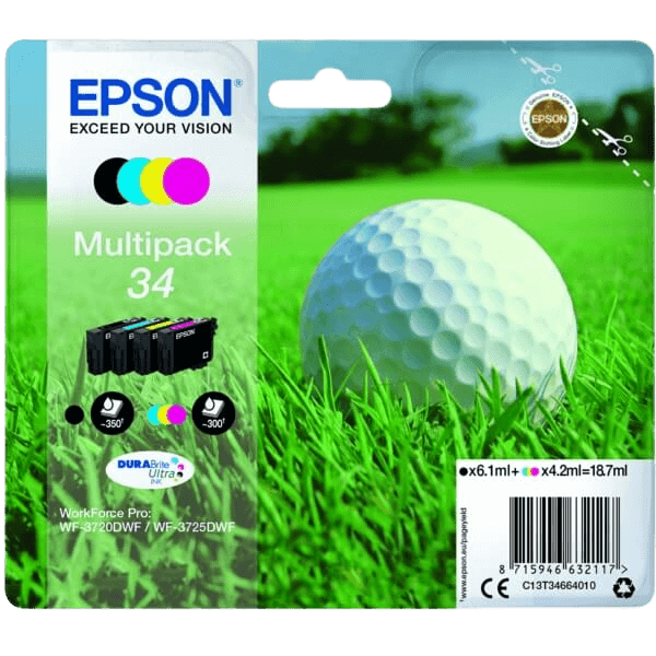 Epson Original 34 C13T34664010 CMYK rabattpaket | Innehåll: 1 x 6,1 + 3 x 4,2 ml.