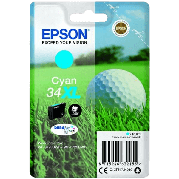 Epson Original 34 C13T34724010 XL cyan bläckpatron | Innehåll: 10,8 ml.