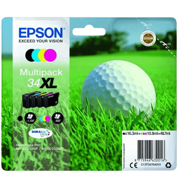 Epson Original 34 C13T34764010 XL CMYK rabattpaket | Innehåll: 1 x 16,3 + 3 x 10,8 ml.