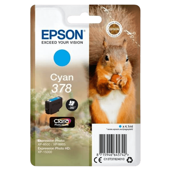 Epson Original 378 C13T37824010 cyan bläckpatron | Innehåll: 4,1 ml.