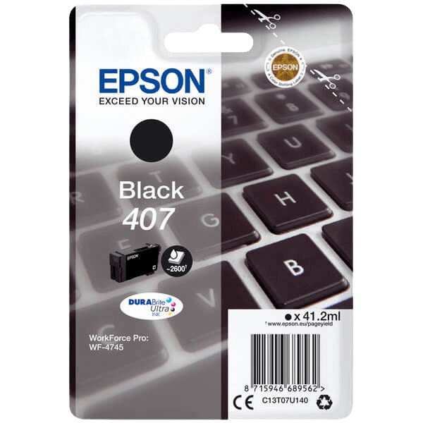 Epson Original 407 C13T07U140 svart bläckpatron | Innehåll: 41,2 ml.