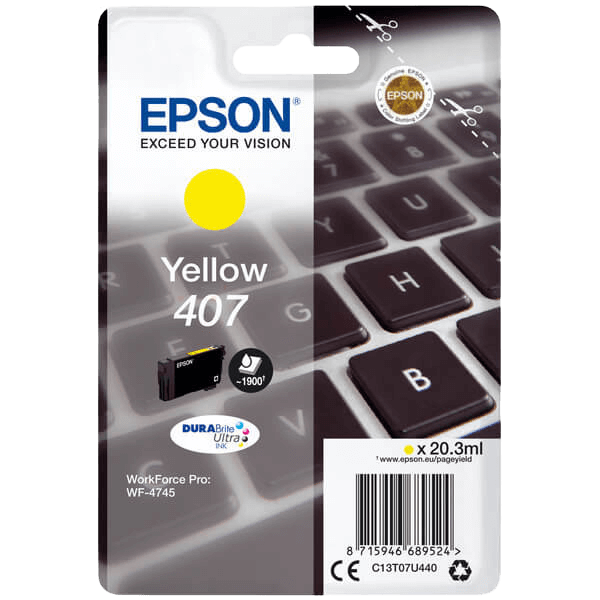 Epson Original 407 C13T07U440 gul bläckpatron | Innehåll: 20,3 ml.