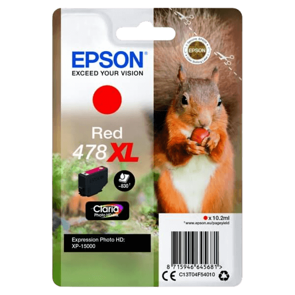 Epson Original 478 C13T04F54010 XL röd bläckpatron | Innehåll: 10,2 ml.
