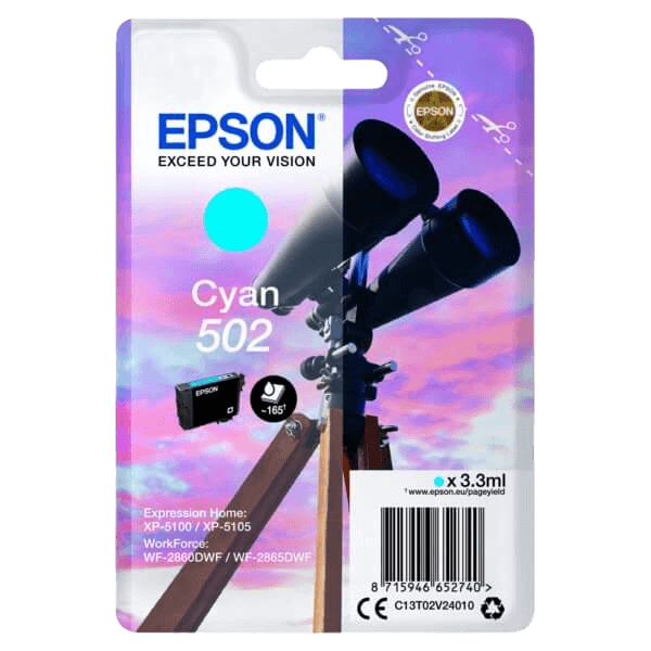 Epson Original 502C C13T02V24010 cyan bläckpatron | Innehåll: 3,3 ml.