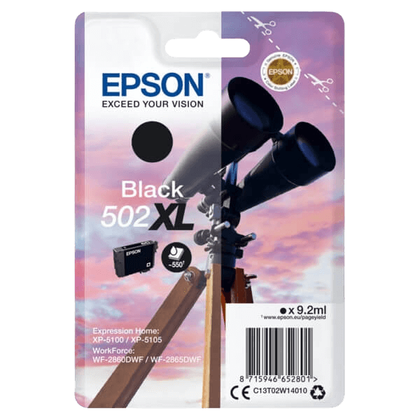 Epson Original 502XLBK C13T02W14010 svart bläckpatron | Innehåll: 9,2 ml.