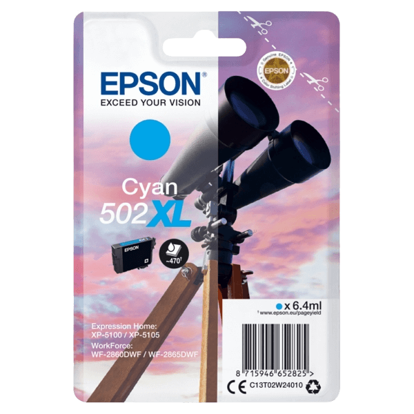 Epson Original 502XLC C13T02W24010 cyan bläckpatron | Innehåll: 470 sidor