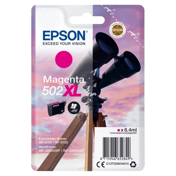 Epson Original 502XLM C13T02W34010 magenta bläckpatron | Innehåll: 470 sidor