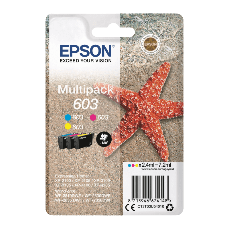 Epson Original 603 C13T03U54010 3 färger i en rabattpaket | Innehåll: 3x2,4 ml.