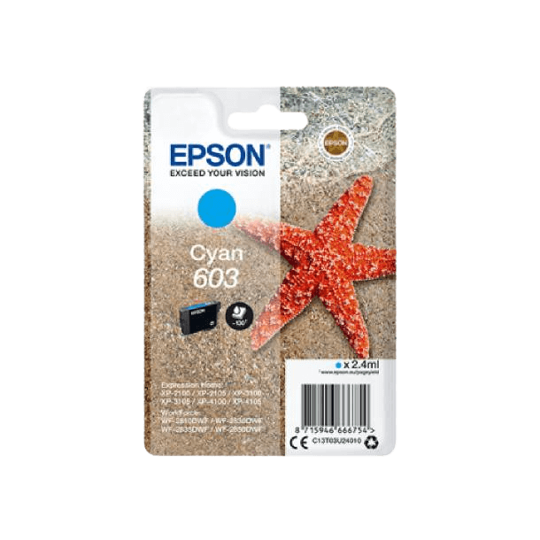 Epson Original 603 C13T03U24010 cyan bläckpatron | Innehåll: 2,4 ml.