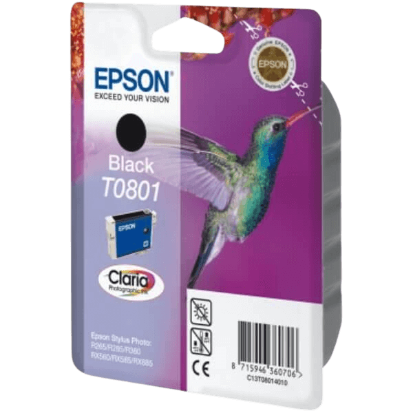 Epson Original T0801 C13T08014011 svart bläckpatron | Innehåll: 7,4 ml.