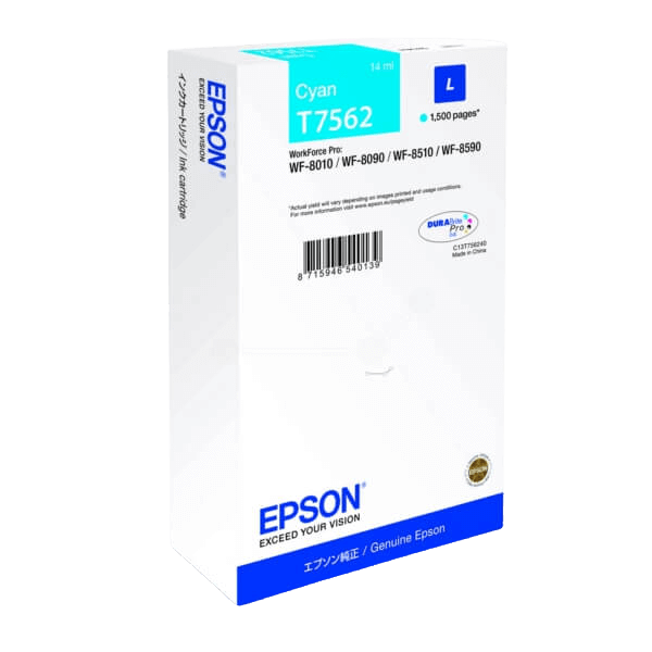 Epson Original T7562 C13T756240 cyan bläckpatron | Innehåll: 14 ml.