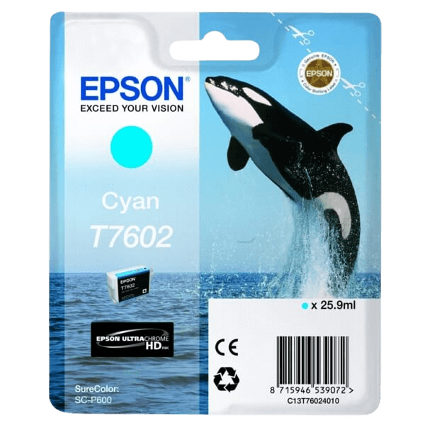 Epson Original T7602 C13T76024010 cyan bläckpatron | Innehåll: 25,9 ml.