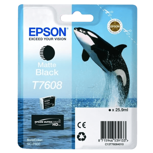 Epson Original T7608 C13T76084010 matt svart bläckpatron | Innehåll: 25,9 ml.