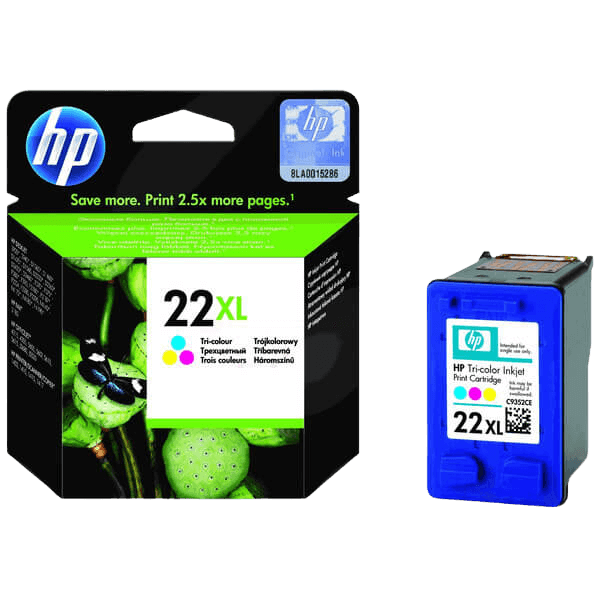 HP Original 22 C9352CE XL 3 färger i en bläckpatron | Innehåll: 11 ml.