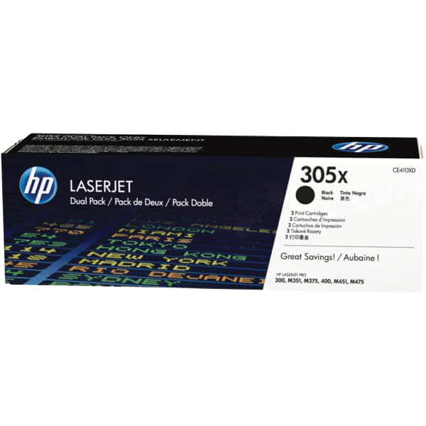 HP Original 305X CE410XD XL twin pack svart toner | Innehåll: 8000 sidor