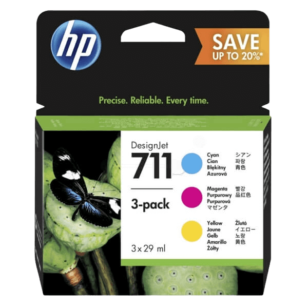 HP Original 711 P2V32A 3 färger i en rabattpaket | Innehåll: 3 x 29 ml.