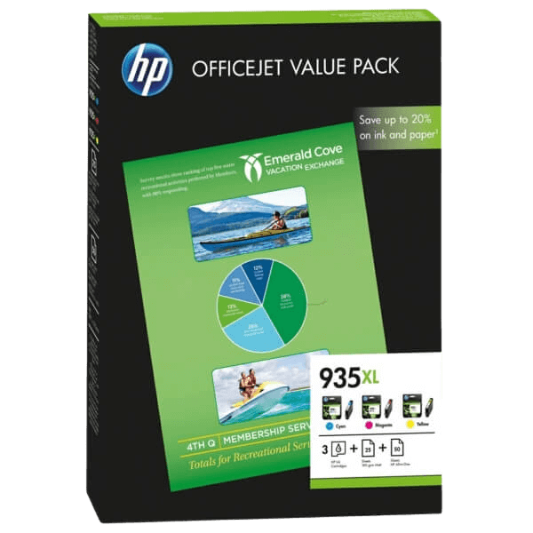 HP Original 935XL + papper F6U78AE CMYK rabattpaket | Innehåll: 2475 sidor